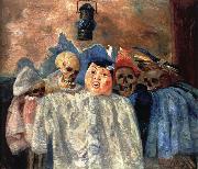 James Ensor Pierrot and Skeleton oil painting on canvas